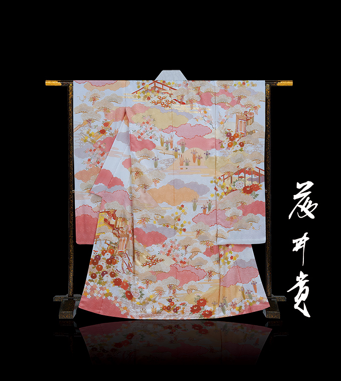 M957＋　D166 振袖　藤の花　御所車　金駒刺繍　正絹　着物　袷　極美品 千總 振袖 003 | 花總きものギャラリー